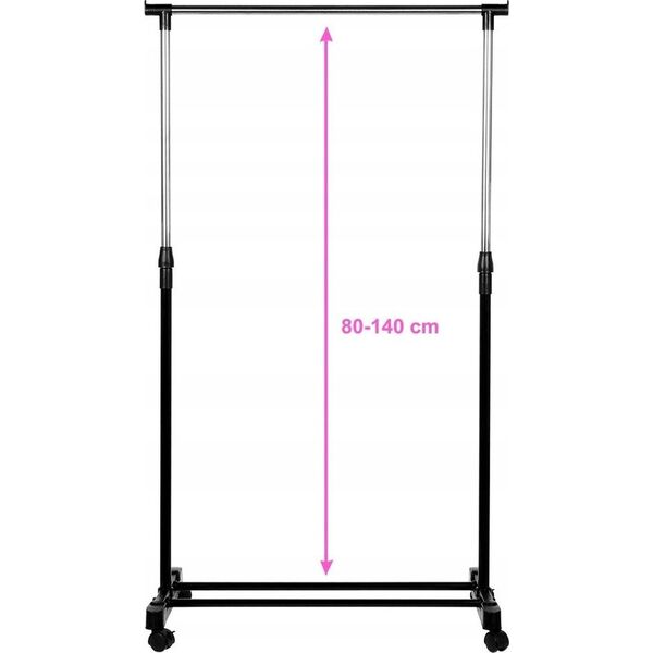 Vilde Wieszak na Ubrania Stojący na Kółkach Metalowy Czarny Solidny VILDE 140 cm