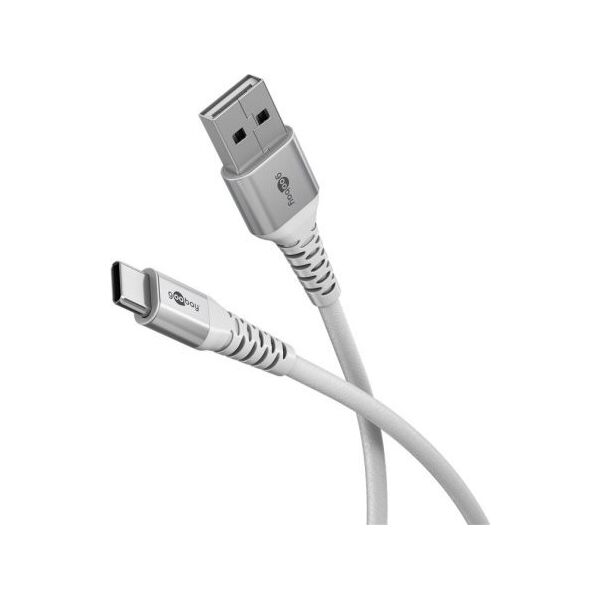 Kabel USB Goobay Super miękki kabel tekstylny USB-C™ z metalowymi złączami, 1 m, biały - Długość kabla 1 m