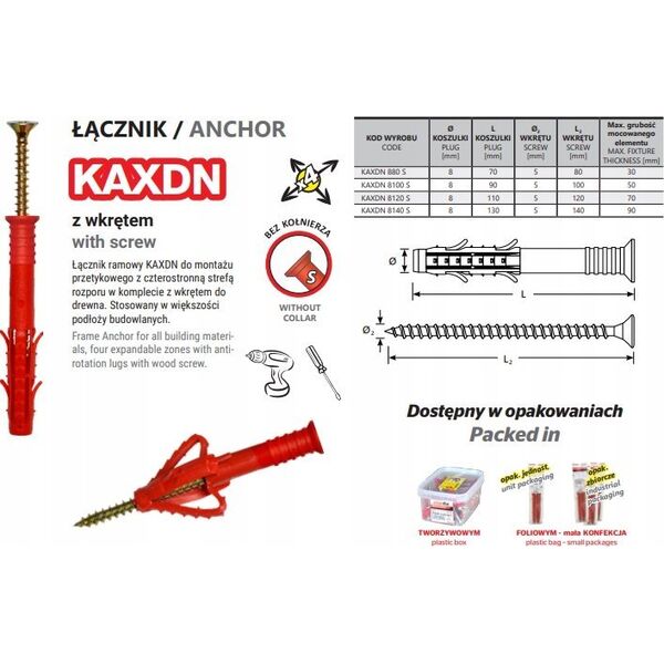 UN KOÅEK RAMOWY WSZECHSTRONNY KAXDN 8*100MM NYLON