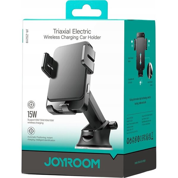 Joyroom Uchwyt samochodowy na deskę rozdzielczą z ładowarką indukcyjną 15W Joyroom JR-ZS219 czarny