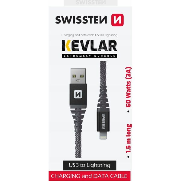 Kabel USB Swissten Data Cable Kevlar Usb / Lightning 1.5 M Antracit
