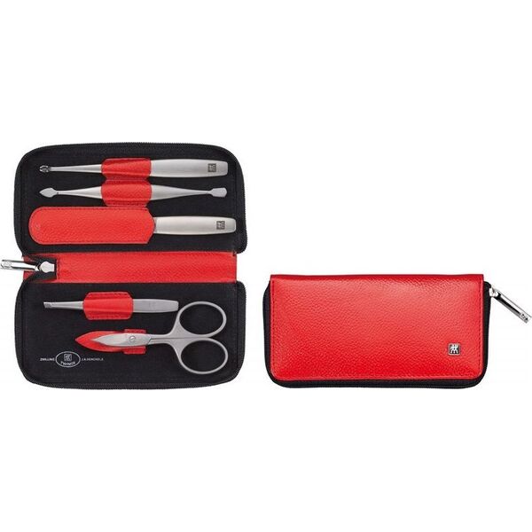 Zwilling Beauty Zestaw podróżny Zwilling Twinox  czerwone, skórzane etui, 5 elementów