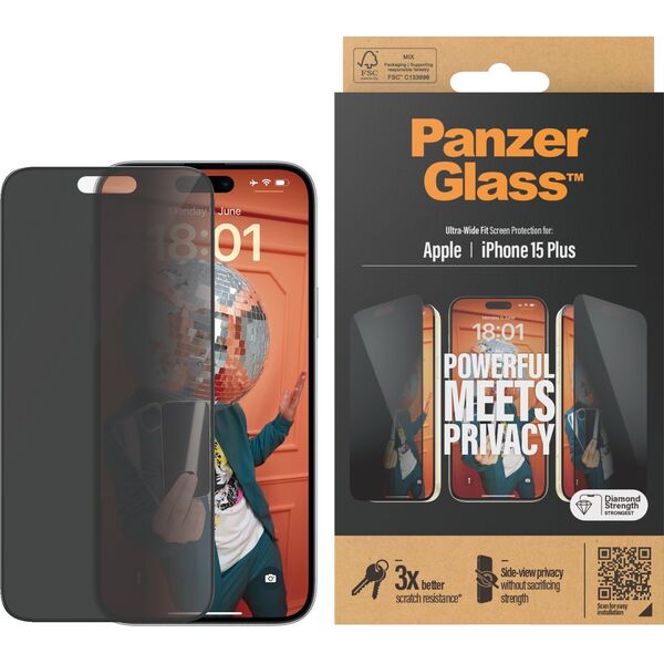 PanzerGlass PanzerGlass Privacy Screen Protector iPhone 15 Plus, UWF