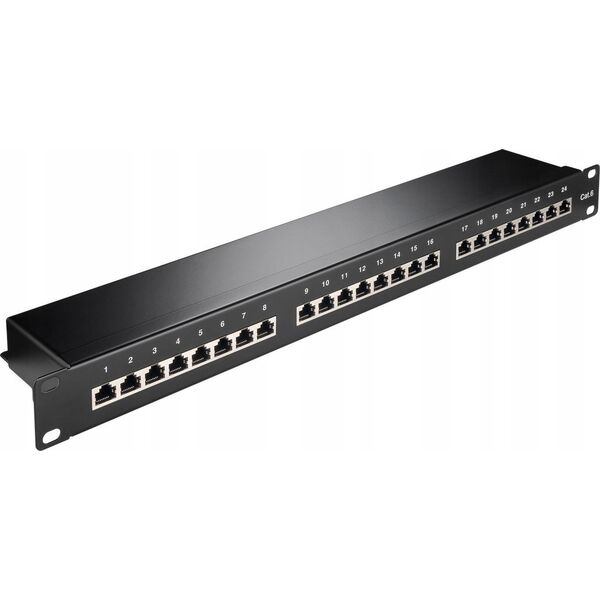 Goobay CAT 6 panel krosowy 19-calowy (48,3 cm), 24 porty - Wersja kolorystyczna Czarny