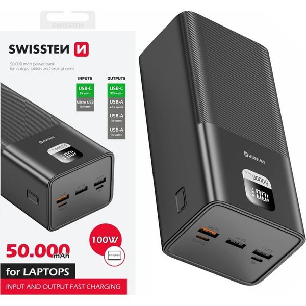 Powerbank Swissten Swissten 22013942 bank mocy Litowo-polimerowy (LiPo) 50000 mAh Czarny
