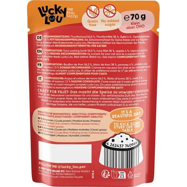 Lucky Lou Lucky Lou Extrafood Tuńczyk i jabłko w bulionie saszetka 70g