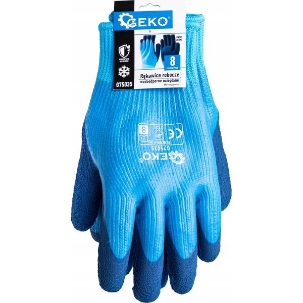 Geko Rękawice robocze wodoodporne ocieplane r. 8 /jersey – lateks/ (12/120)