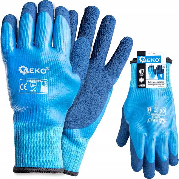 Geko Rękawice robocze wodoodporne ocieplane r. 9 /jersey – lateks/ (12/120)