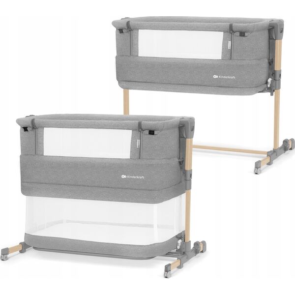 KinderKraft Kinderkraft Baby cot NESTE GROW light grey full wood KCNEGR00LGR000W