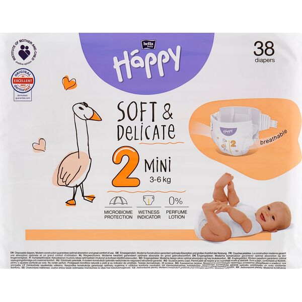 Happy HAPPY Mini (3-6kg) diapers 38pcs, size 2 NEW, BB-054-MI38-W01