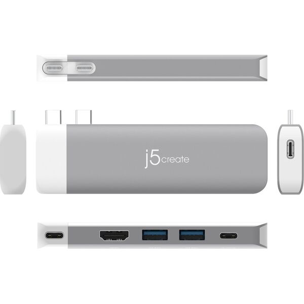 HUB USB j5create j5create JCD394-N huby i koncentratory 2 x USB 3.2 Gen 2 (3.1 Gen 2) Type-C 5000 Mbit/s Szary, Biały