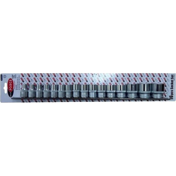 Rockforce Zestaw nasadek 16el. 1/2" (6-kątnych) (10-19,21,22,24,27,30,32mm) na listwie