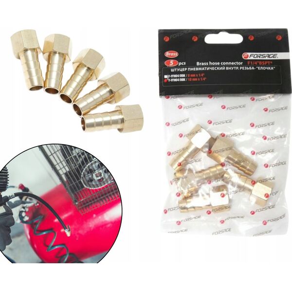 Forsage Króciec pneumatyczny gwint wewnętrzny 1/4" "jodełka" 8mm - kpl. 5szt.