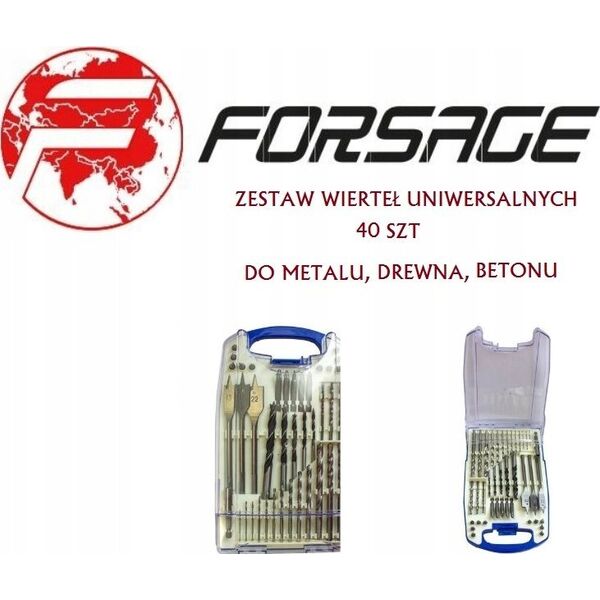 Wiertło Forsage ZESTAW KOMPLET WIERTEŁ UNIWERSALNYCH 40 EL