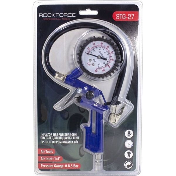 Rockforce Pistolet do pompowania kół z manometrem (0-12 Bar)