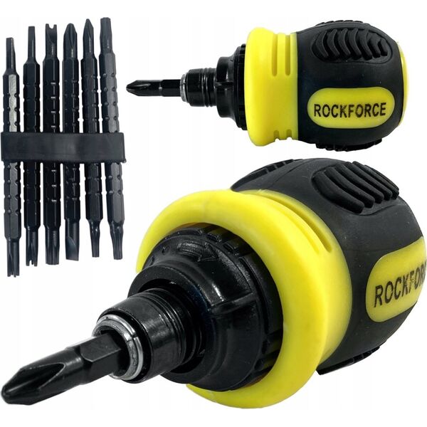Rockforce Śrubokręt dwustronny w komplecie z bitami