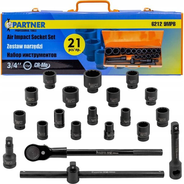 Zestaw narzędzi Partner Zestaw narzędzi udarowych 3/4" 21el. (12-kątnych) (17-50mm)