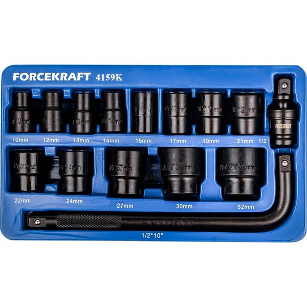 Forcekraft Zestaw nasadek udarowych  1/2" 15el. (6-kątnych)