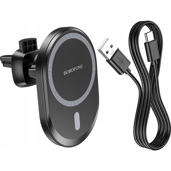 Ładowarka Borofone Ladetajs-turetajs auto Borofone BH201 Magsafe 15W melns magnetisks