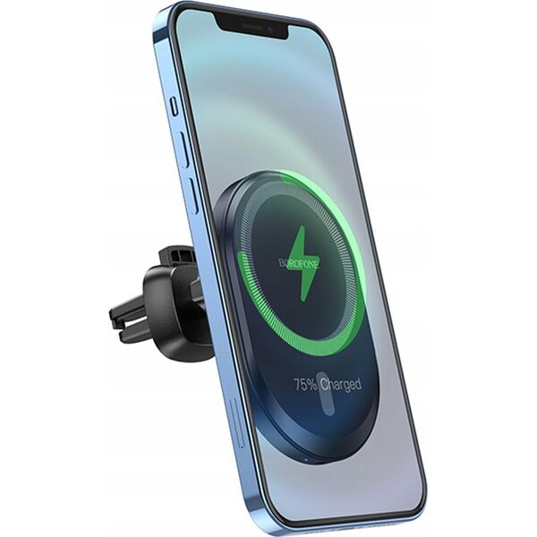 Ładowarka Borofone Ladetajs-turetajs auto Borofone BH201 Magsafe 15W melns magnetisks