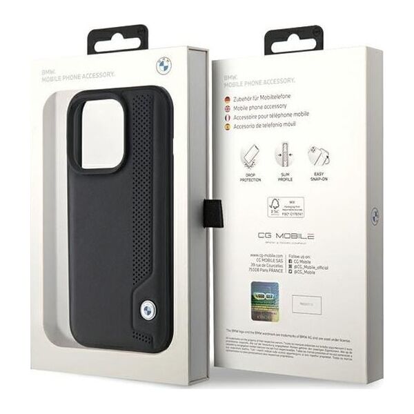 BMW BMW BMHCP15X22RBDK iPhone 15 Pro Max 6.1" czarny/black hardcase Leather Blue Dots