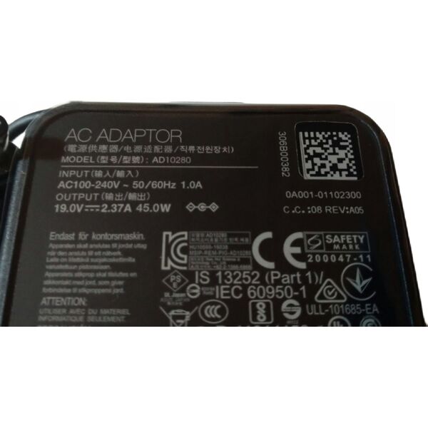 Zasilacz do laptopa Asus ASUS 0A001-00694300 adapter zasilający/ inwentor Wewnętrzna 45 W Czarny
