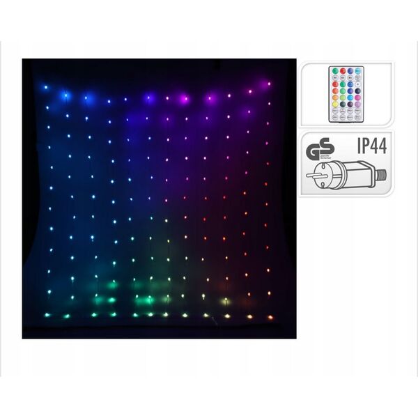 Lampki choinkowe Christmas decoration Lampki choinkowe kurtyna świetlna zew/wew 144 led rgb 120x120cm z pilotem multikolor