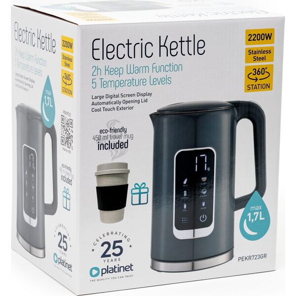 Czajnik Platinet PLATINET CZAJNIK KETTLE LCD DISPLAY 1,7L 5 TEMPERATURE SETTINGS + 450 ML TRAVEL MUG, GREY [45978]