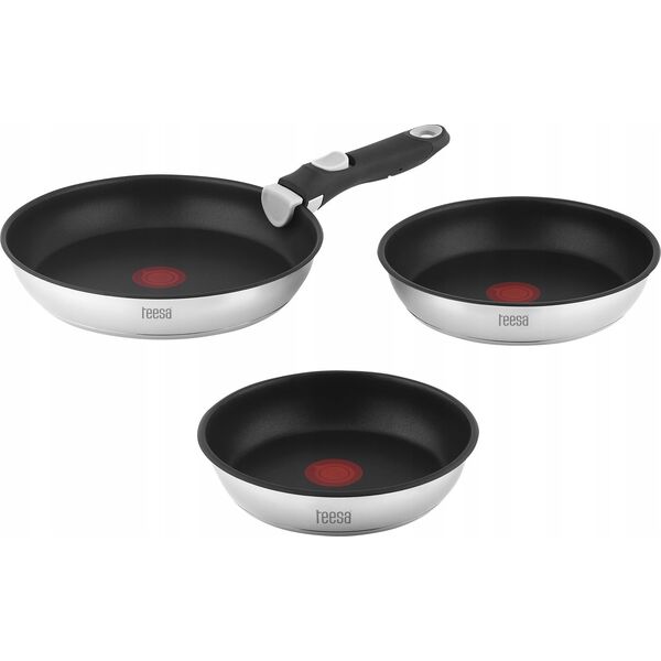 Patelnia Teesa Zestaw patelni z odłączaną rączką 22cm , 24cm 28 cm TEESA FRYING PANS SINGLE HAND
