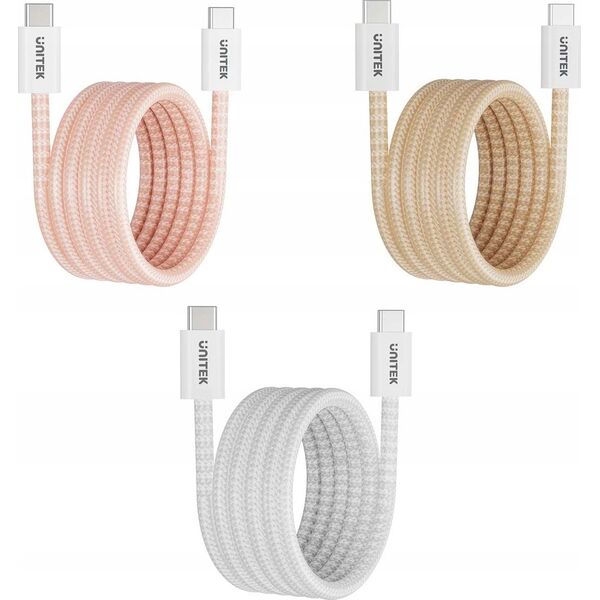 Kabel USB Unitek Kabel zwijany magnetycznie Unitek USB C PD 100W różowy 1m