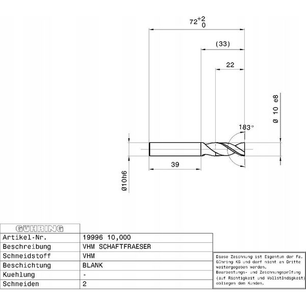Ghring Carbide milling cutter GUHRING ALU 19996 6.0 mm