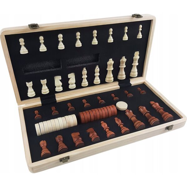 Drewniane Szachy Warcaby Magnetyczne Tradycyjne MASTER 39 x 39 cm