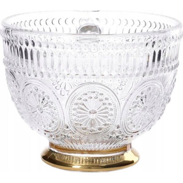 Glass cup Homla BARREL with patterns and a golden base, 360 ml