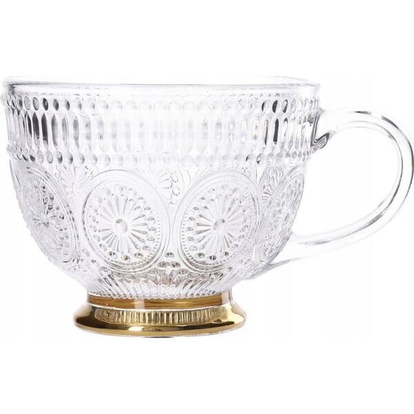 Glass cup Homla BARREL with patterns and a golden base, 360 ml