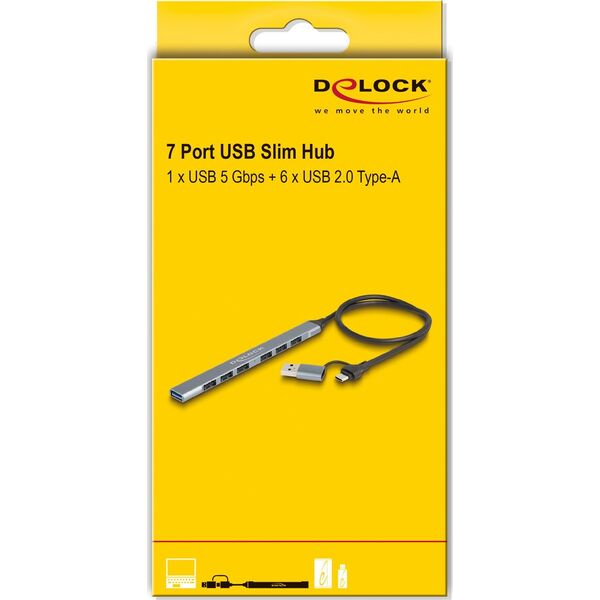DeLOCK 64273 huby i koncentratory USB 3.2 Gen 1 (3.1 Gen 1) Type-C 5000 Mbit/s Szary