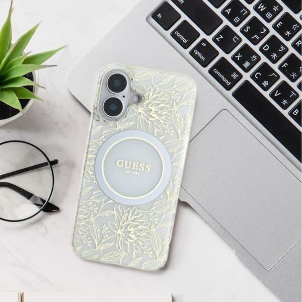 Guess GUHMP16XHCPOFPA iPhone 16 Pro Max   6.9" zielony/green hardcase IML Flowers Allover Electro With Pearl Strap MagSafe
