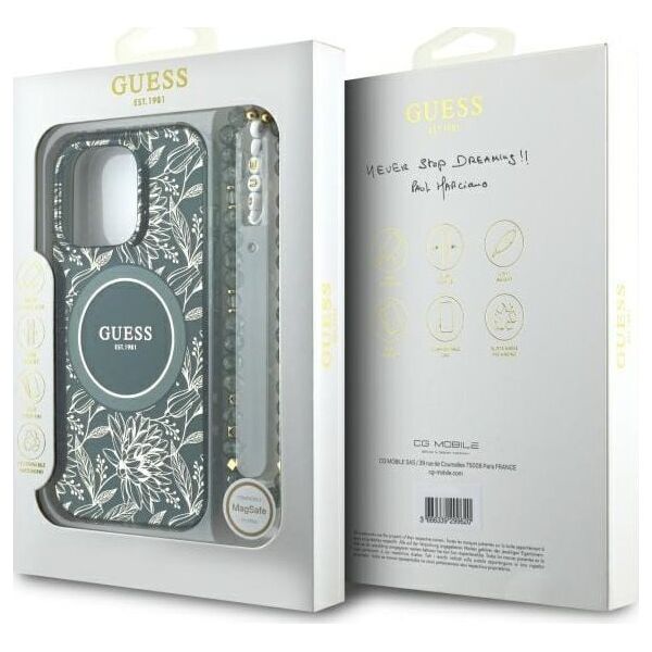 Guess GUHMP16XHCPOFPA iPhone 16 Pro Max   6.9" zielony/green hardcase IML Flowers Allover Electro With Pearl Strap MagSafe