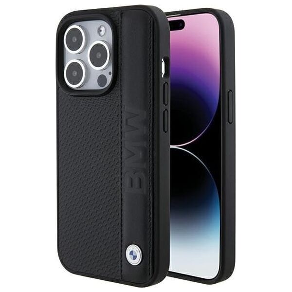 BMW BMHCP15X22RDPK iPhone 15 Pro Max  6.7" czarny/black hardcase Leather Textured & Stripe