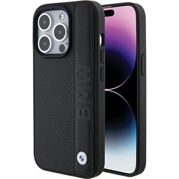 BMW BMHCP15X22RDPK iPhone 15 Pro Max  6.7" czarny/black hardcase Leather Textured & Stripe