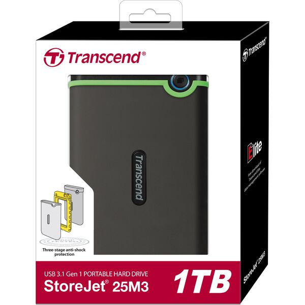 Dysk zewnętrzny HDD Transcend StoreJet 25M3S 1TB Szary (TS1TSJ25M3S)