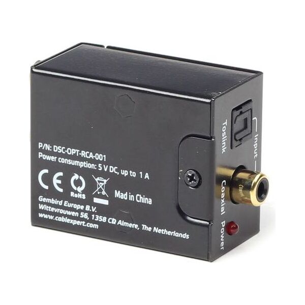 Adapter AV Gembird Toslink - RCA (Cinch) czarny (DSC-OPT-RCA-001)