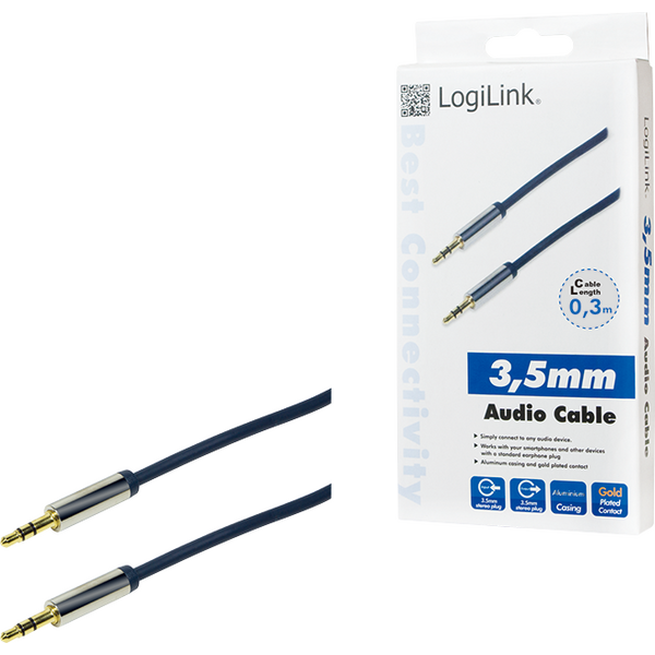 Kabel LogiLink Jack 3.5mm - Jack 3.5mm 0.3m niebieski (CA10030)