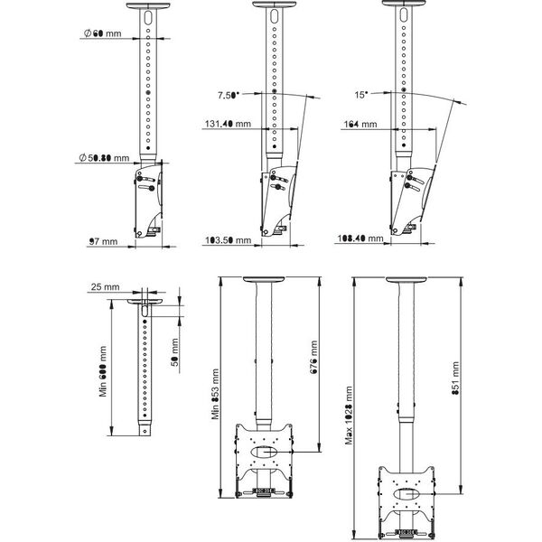 B-Tech Uchwyt sufitowy 15'' - 50''