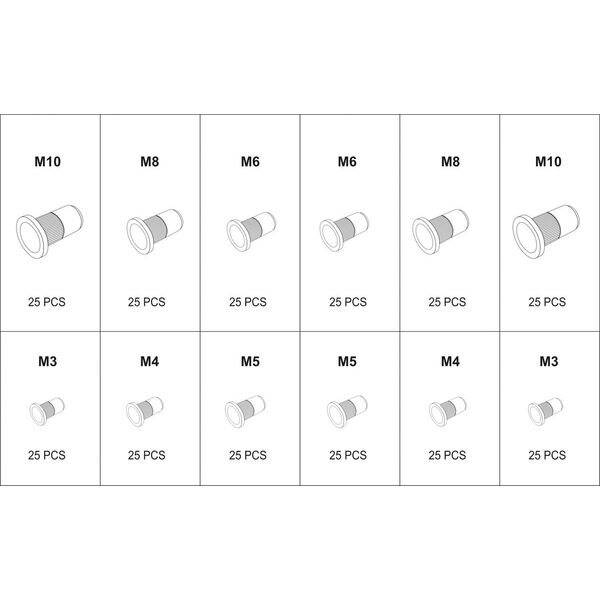 Yato Zestaw nitonakrętek stalowych i aluminiowych M3 - M10 300szt. (YT-36480)