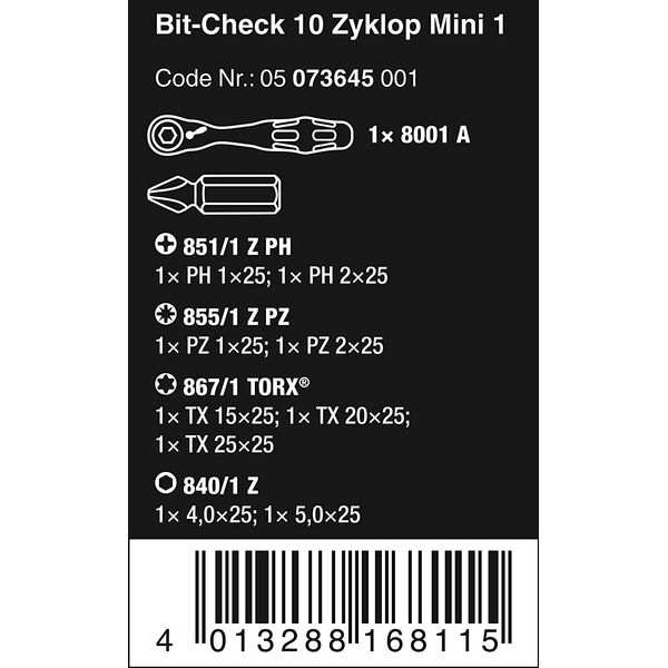 Zestaw narzędzi Wera Bit-Check 10 Zyklop Mini 1 10 el. (05073645001)