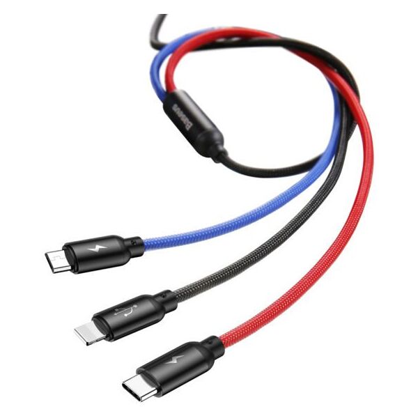 Kabel USB Baseus USB-A - USB-C + microUSB + Lightning 1.2 m Czarny (31567-uniw)