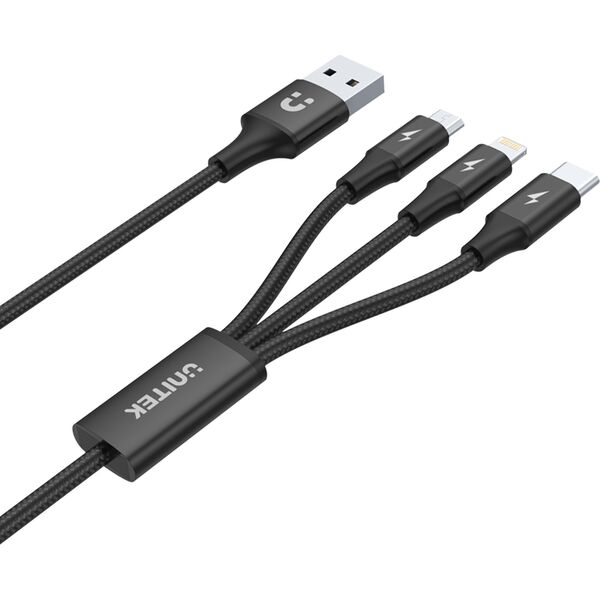 Kabel USB Unitek USB-A - USB-C + microUSB + Lightning 1.2 m Czarny (C14049BK)