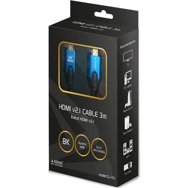 Kabel Savio HDMI - HDMI 3m czarny (SAVIO CL-143)