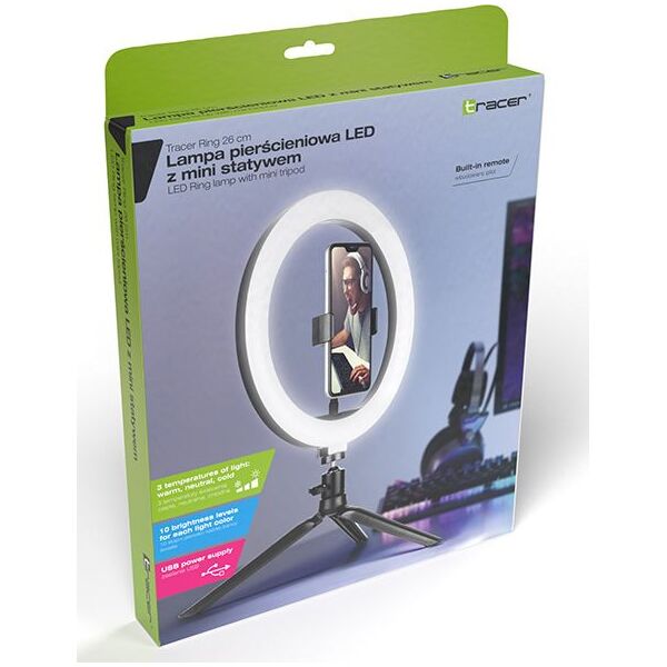 Lampa pierścieniowa Tracer Ring 26cm z mini statywem (TRAOSW46747)
