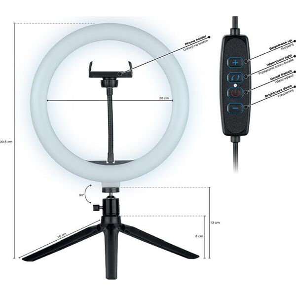 Lampa pierścieniowa Tracer Ring 26cm z mini statywem (TRAOSW46747)
